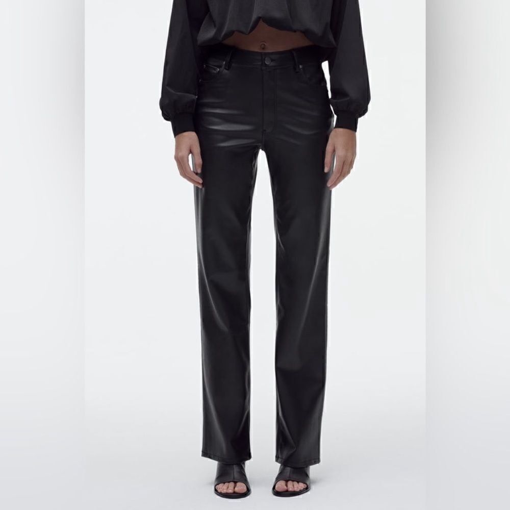 Zara Black Faux Leather The 90’S Wide Leg Pants Size 10 - Picture 6 of 15